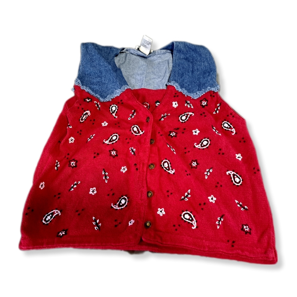 Mandal Bay paisley knit and denim vest